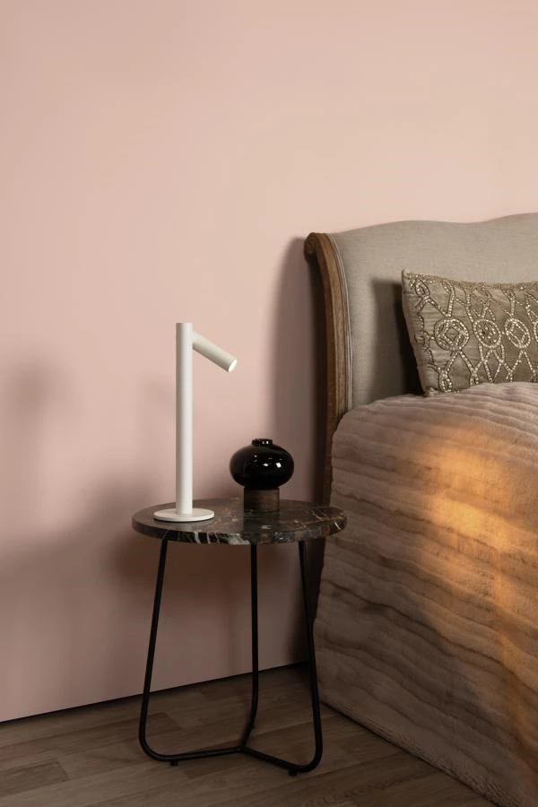 Lucide ANTRIM - Lampe de bureau Rechargeable Intérieur/Extérieur - Batterie/Piles - LED Dim. - 1x2,2W 2700K - IP54 - Avec station de charge sans fil - Blanc - ambiance 1